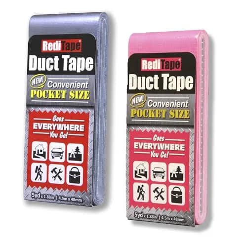 RediTape Travel Size Duct Tape 2-Pack (Silver & Bubble Gum Pink) | Pocket Size Flat Mini Roll, 5 Yards Each thumbnail 1