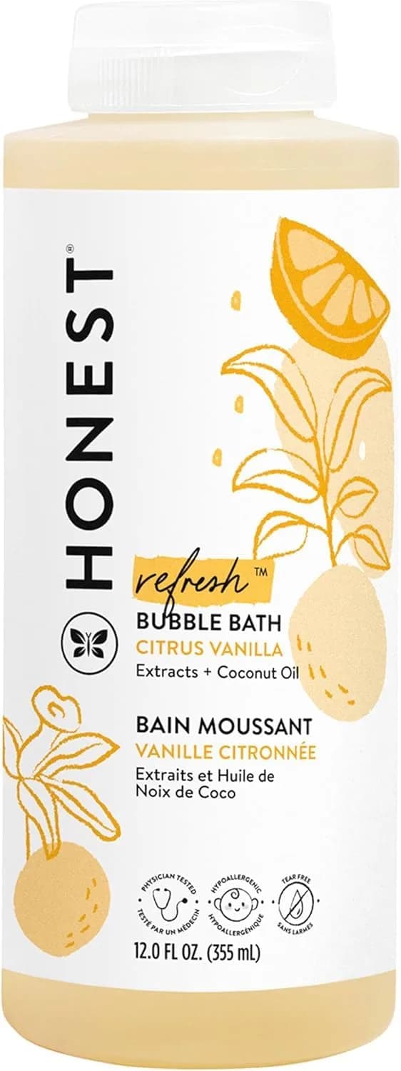 The Honest Company Bubble Bath, Hypoallergenic, Lavender Calm, 12 fl oz | Tear-Free, Gentle for Sensitive Skin — Citrus Vanilla Refresh / 12 Fl Oz