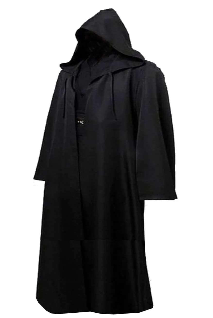 GOLDSTITCH Men Hooded Robe Cloak Knight Costume | Halloween Cosplay Outfit (in US sizes) — Black(cloak) / X-Large