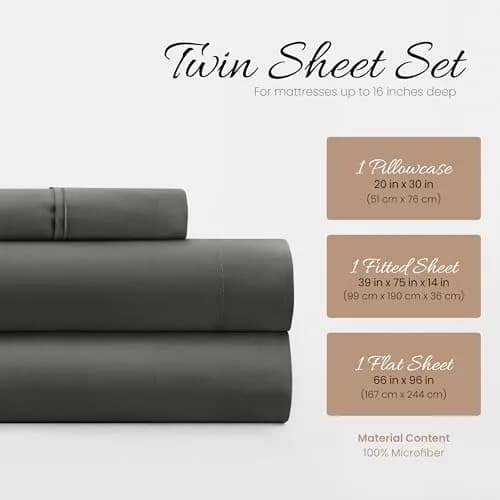 Linen Market Twin Bed Sheets Gray | Deep Pocket Microfiber for Cooler Sleep thumbnail 2