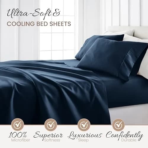 Linen Market Twin Bed Sheets Navy | Deep Pocket Microfiber for Cooler Sleep thumbnail 7