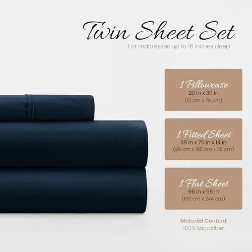 Linen Market Twin Bed Sheets Navy | Deep Pocket Microfiber for Cooler Sleep thumbnail 2