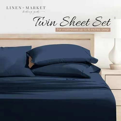 Linen Market Twin Bed Sheets Navy | Deep Pocket Microfiber for Cooler Sleep thumbnail 3
