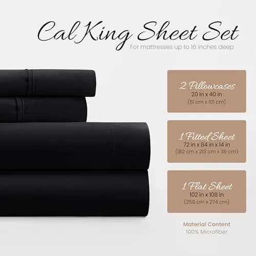 Linen Market California King Bed Sheets - Deep Pocket Microfiber, Black, 4 Piece Set thumbnail 2