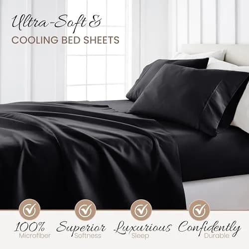 Linen Market California King Bed Sheets - Deep Pocket Microfiber, Black, 4 Piece Set thumbnail 3
