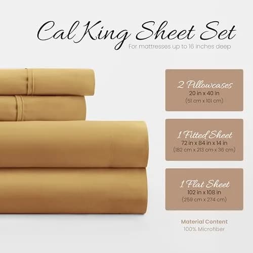 Linen Market California King Bed Sheets Gold | Deep Pocket Microfiber 4-Piece Set thumbnail 2