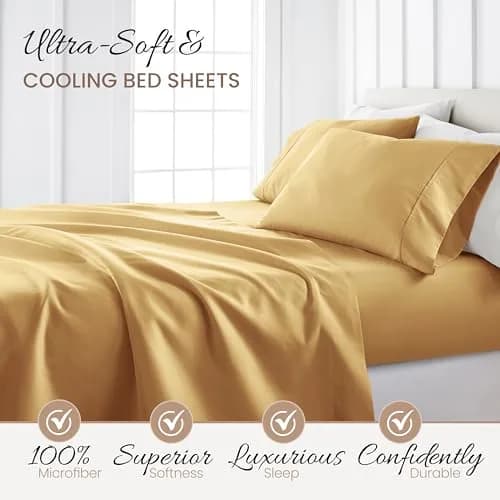 Linen Market California King Bed Sheets Gold | Deep Pocket Microfiber 4-Piece Set thumbnail 3