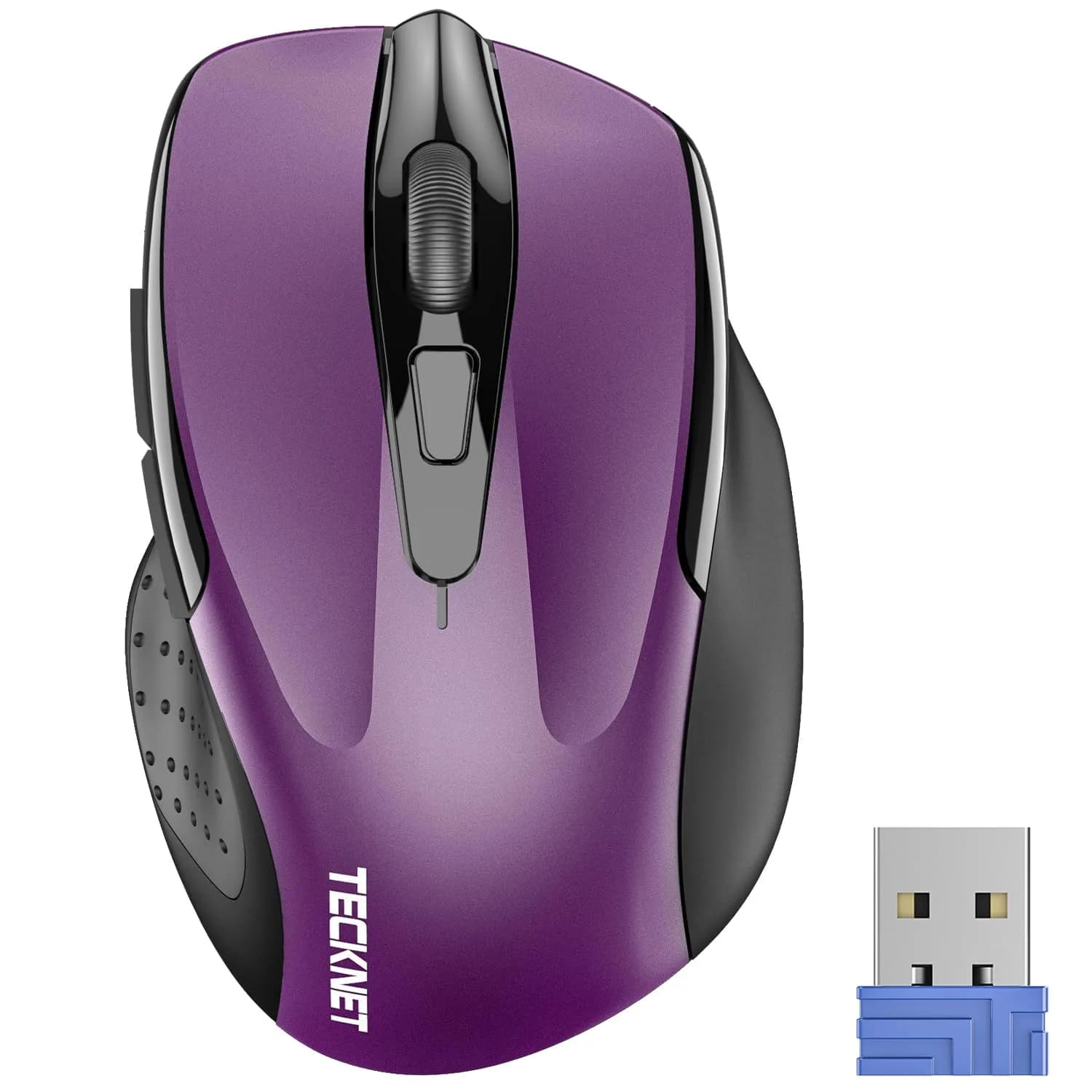 TECKNET Wireless Ergonomic Mouse, Purple, 2600 DPI, 2.4G USB Receiver | 6 Buttons, 24-Month Battery Life