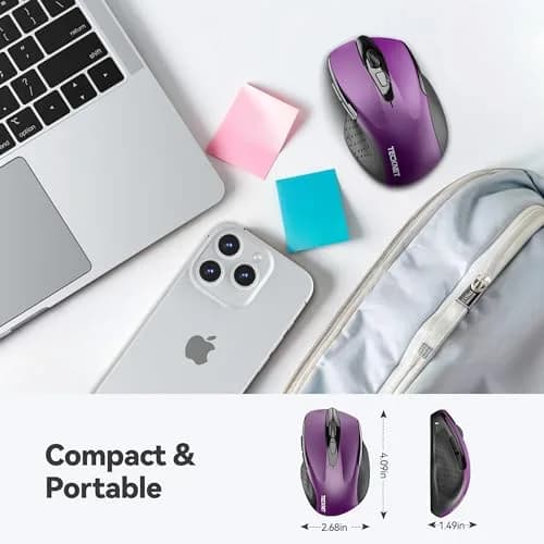 TECKNET Wireless Ergonomic Mouse, Purple, 2600 DPI, 2.4G USB Receiver | 6 Buttons, 24-Month Battery Life thumbnail 2