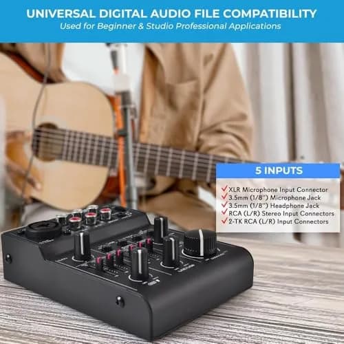 Pyle 3 Channel Bluetooth Audio Mixer | DJ Sound Controller Interface with USB Soundcard (4.0'' x 5.3'' x 1.6'') thumbnail 5