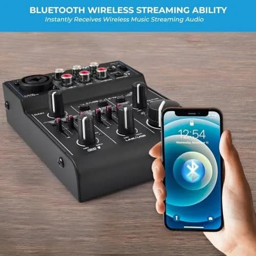 Pyle 3 Channel Bluetooth Audio Mixer | DJ Sound Controller Interface with USB Soundcard (4.0'' x 5.3'' x 1.6'') thumbnail 6