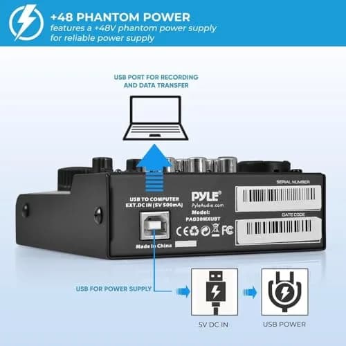 Pyle 3 Channel Bluetooth Audio Mixer | DJ Sound Controller Interface with USB Soundcard (4.0'' x 5.3'' x 1.6'') thumbnail 3