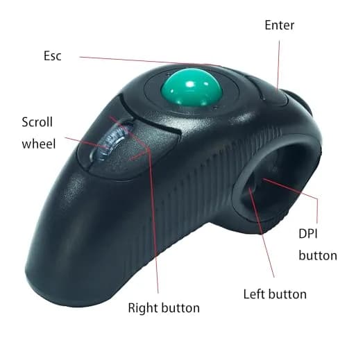 YUMQUA Wireless Finger Trackball Mouse | Ergonomic Design, 4-Level DPI, Ambidextrous, 10M Range thumbnail 3