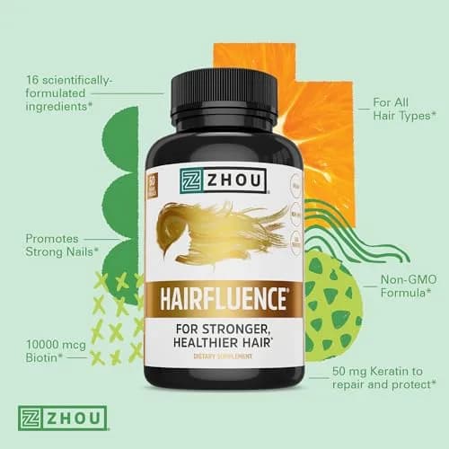 ZHOU Hairfluence Supplement - 60 Veggie Capsules | Supports Healthy Hair & Nails thumbnail 3