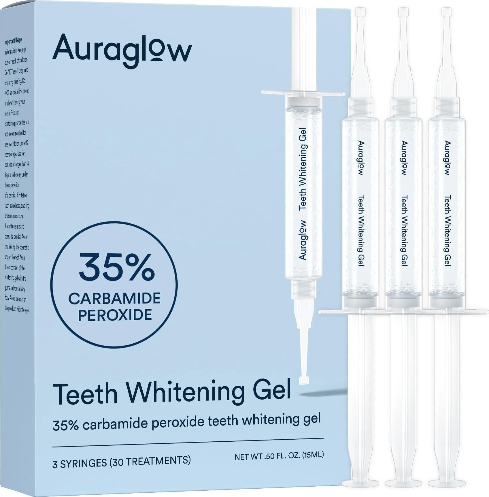 AURAGLOW 44% Teeth Whitening Gel 15mL (0.5 Fl Oz) | Dentist Strength Carbamide Peroxide — 0.5 Fl Oz