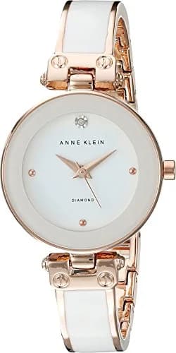 Anne Klein Women's Genuine Diamond Dial Bangle Watch | 34mm Rose Gold & White Enamel thumbnail 1
