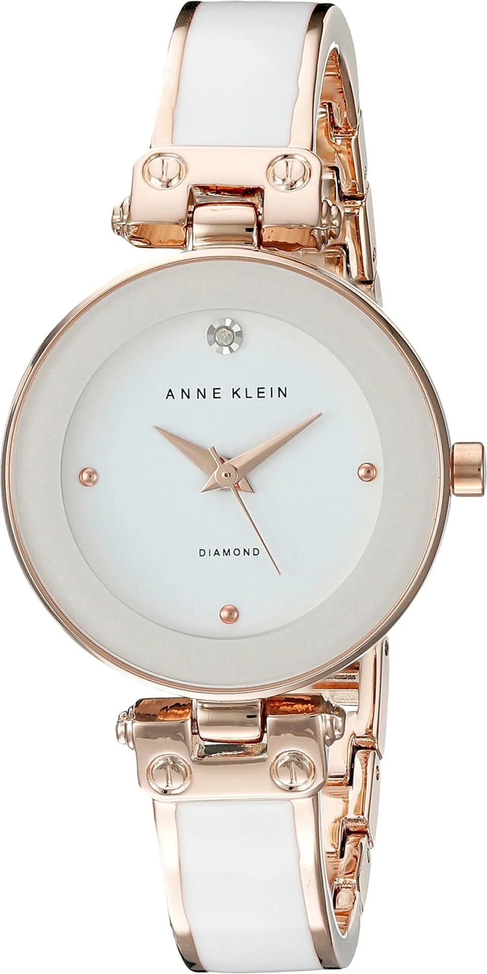 Anne Klein Women's Genuine Diamond Dial Bangle Watch | 34mm Rose Gold & White Enamel