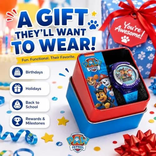Nickelodeon Paw Patrol Kids Digital LED Watch with Light-Up Display & Blue Silicone Strap | Ages 4+ Fits Wrists 5.5"-8" thumbnail 3