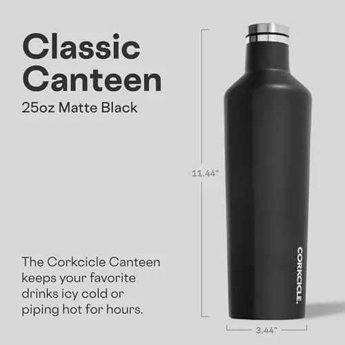 Corkcicle Classic Canteen 750ml (25 oz) Triple Insulated Bottle, Black | Keeps Drinks Cold 25 Hrs, Hot 13 Hrs thumbnail 2