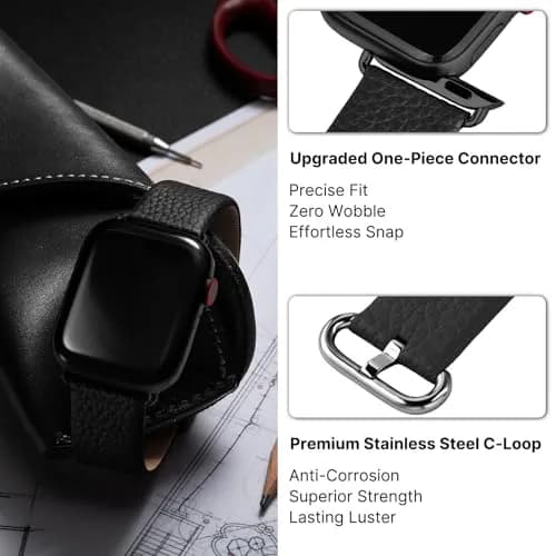 Fullmosa Leather Band for Apple Watch 46/45/44/42mm | Elegant, Genuine Cowhide Leather, Unisex thumbnail 6