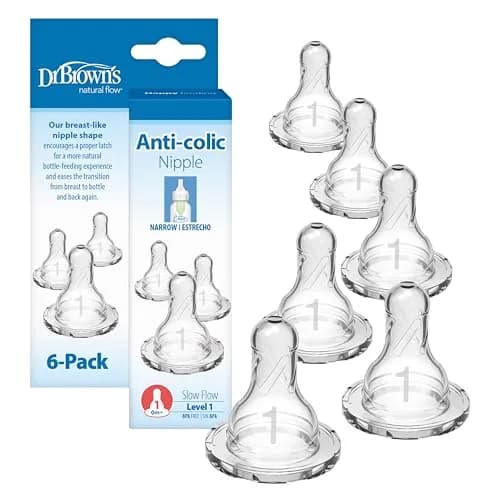 Dr. Brown's Narrow Level 1 Slow Flow Nipple, 0m+, 6-Pack | Clinically Proven Anti-Colic Nipple thumbnail 1