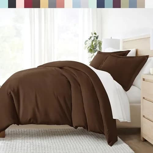 Linen Market Beckham Luxury Soft Brushed 1800 Series Microfiber Duvet Cover Set | Hypoallergenic, QUEEN, Chocolate thumbnail 1