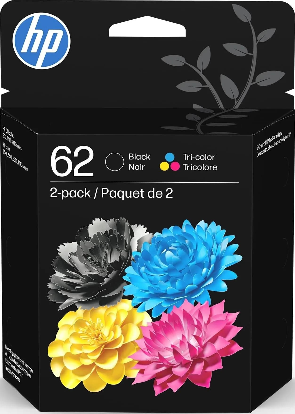 HP 62 Tri-Color Ink Cartridge | 165 Pages Yield | Genuine HP Ink for Envy & OfficeJet Printers — Combo