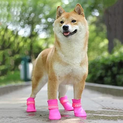 Cdycam Cute Little Pet Dog Puppy Rain Snow Boots Shoes Booties Candy Colors Rubber Waterproof Anti-Slip (Rose Red, X-Large) thumbnail 6