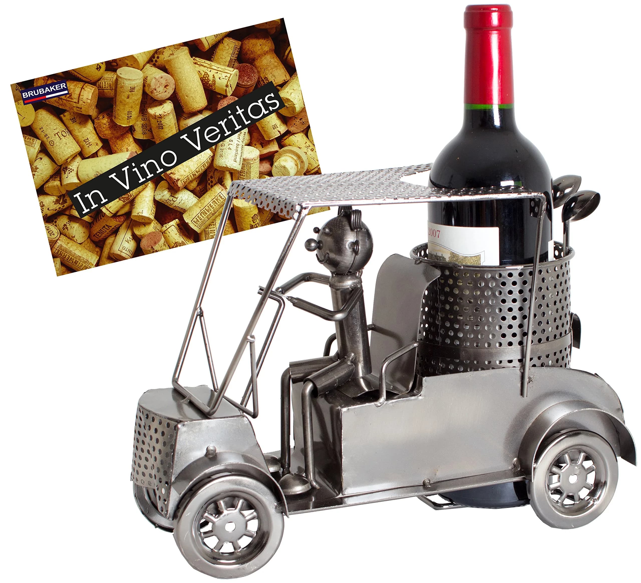 BRUBAKER Wine Bottle Holder Statue Golfer in A Golf Cart | Unique Golf & Wine Decor, Recycled Metal, 12.01 inches - main product image