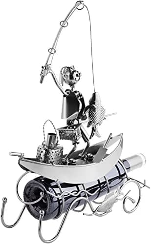 BRUBAKER Fisherman on a Boat Metal Wine Bottle Holder Statue Sculpture | 30.5 cm (11.8") L x 36.6 cm (14.6") H x 10.9 cm (4.3") W thumbnail 5