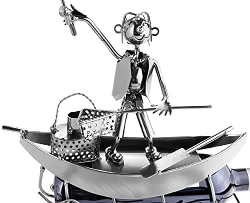 BRUBAKER Fisherman on a Boat Metal Wine Bottle Holder Statue Sculpture | 30.5 cm (11.8") L x 36.6 cm (14.6") H x 10.9 cm (4.3") W thumbnail 6