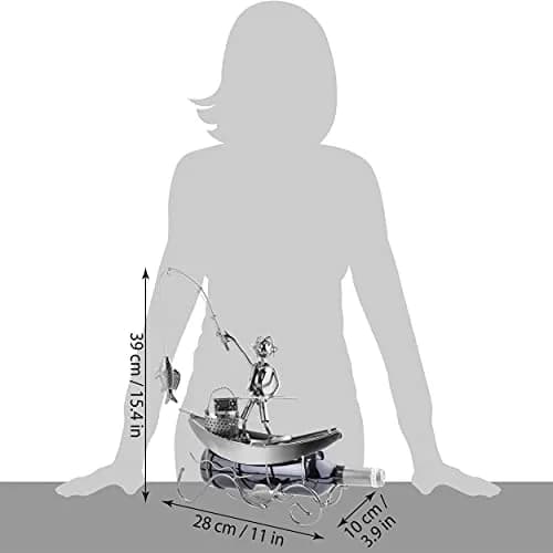 BRUBAKER Fisherman on a Boat Metal Wine Bottle Holder Statue Sculpture | 30.5 cm (11.8") L x 36.6 cm (14.6") H x 10.9 cm (4.3") W thumbnail 8