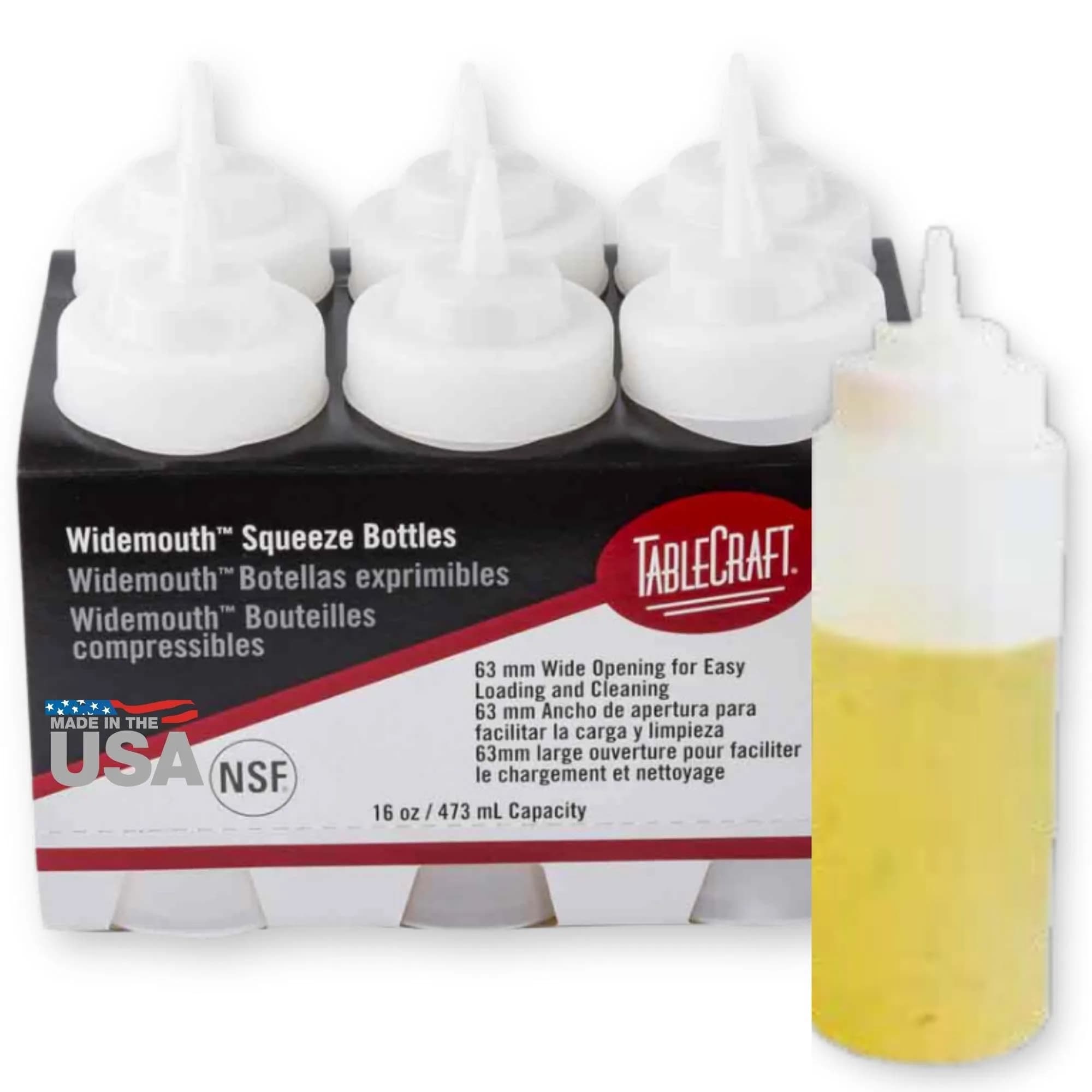 TableCraft 16 Ounce (473ml) White Polyethylene Squeeze Bottles, Pack of 6 | Easy Fill & Clean Condiment Bottles - main product image