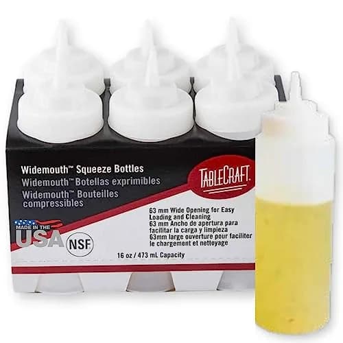 TableCraft 16 Ounce (473ml) White Polyethylene Squeeze Bottles, Pack of 6 | Easy Fill & Clean Condiment Bottles thumbnail 1