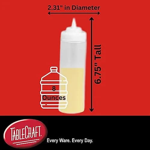 TableCraft 16 Ounce (473ml) White Polyethylene Squeeze Bottles, Pack of 6 | Easy Fill & Clean Condiment Bottles thumbnail 2