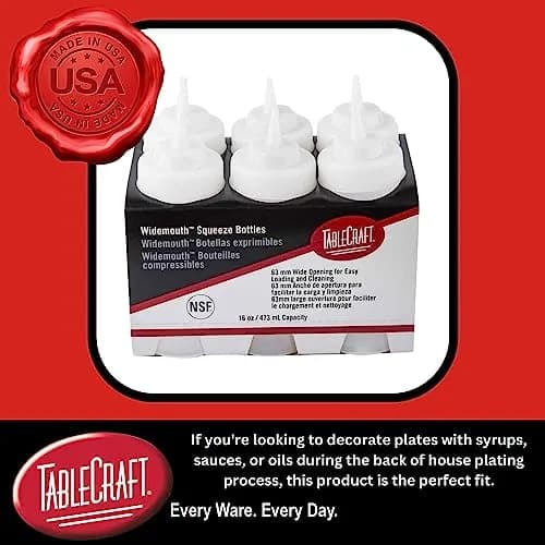TableCraft 16 Ounce (473ml) White Polyethylene Squeeze Bottles, Pack of 6 | Easy Fill & Clean Condiment Bottles thumbnail 3