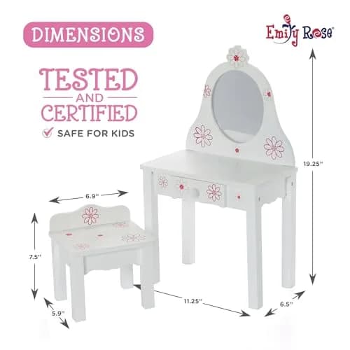 Emily Rose 18 Inch Doll Vanity & Bench Set with Storage – Realistic Wooden Furniture for Dolls thumbnail 6