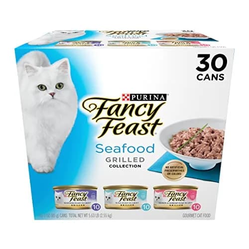 Purina Fancy Feast Grilled Seafood Wet Cat Food, 3 oz Cans, 30-Pack | Complete Nutrition for Adult Cats thumbnail 1