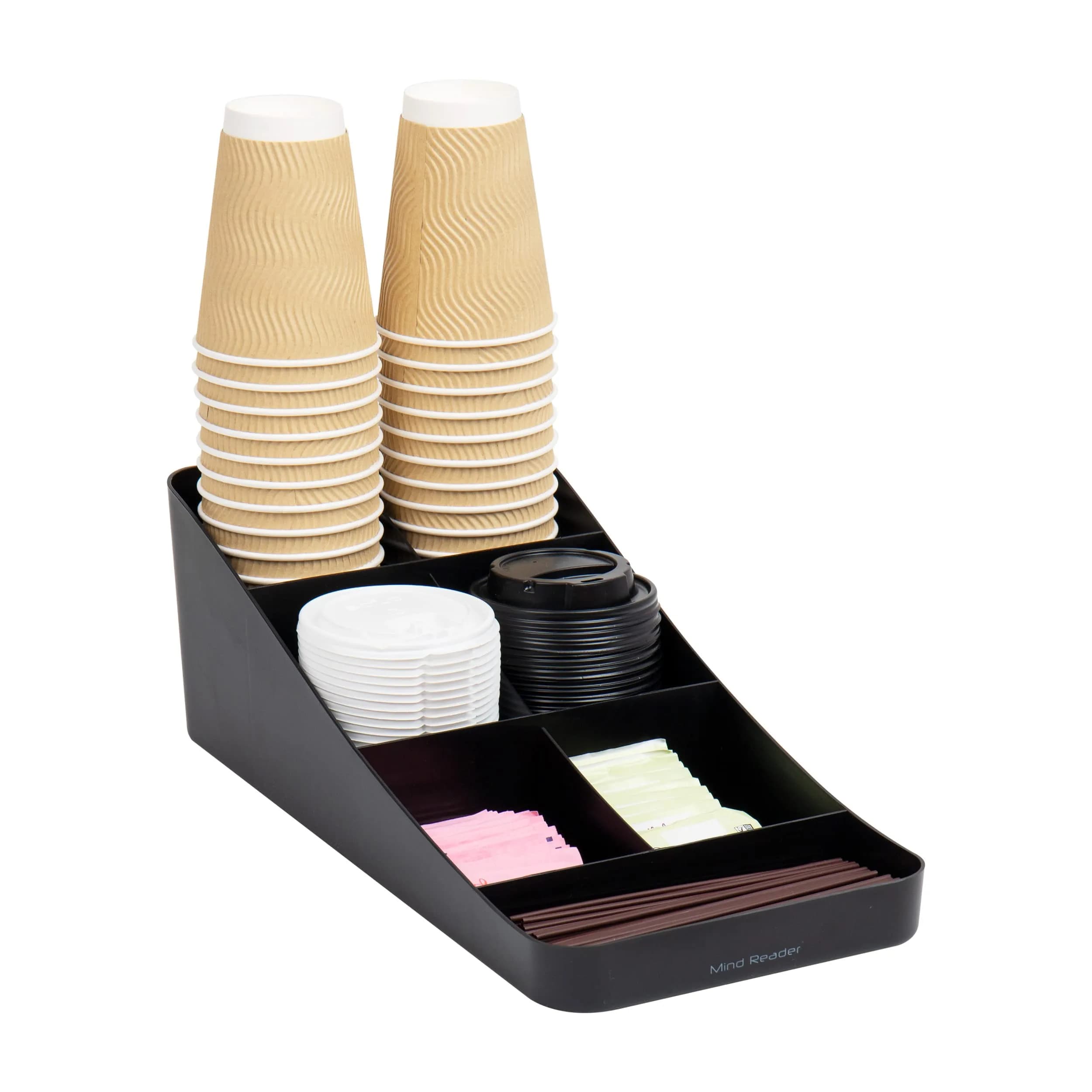 Mind Reader Countertop Condiment Station Organizer with 7 Compartments | Black, 7.25"L x 15.5"W x 5.25"H - main product image