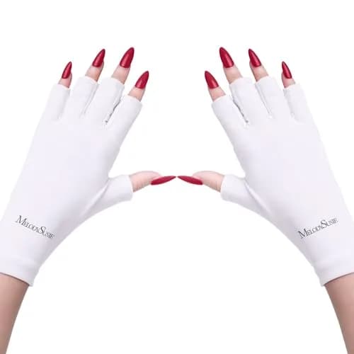 MelodySusie UV Gloves for Gel Nail Lamp, Professional UPF50+ UV Protection Fingerless Gloves (White) | Protects Hands from UV Harm thumbnail 1