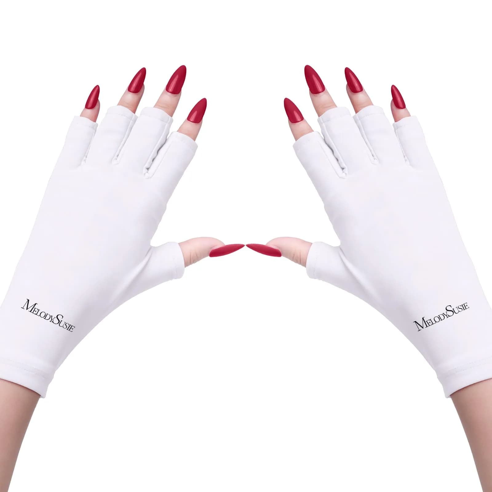 MelodySusie Fingerless UV Protection Gloves for Gel Manicure | UPF 50+ Blocks 99% UV Rays — C-white