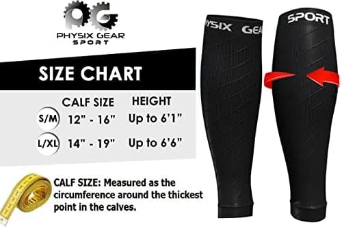 Physix Gear Sport Calf Compression Sleeves S/M Black | Graduated Compression thumbnail 2