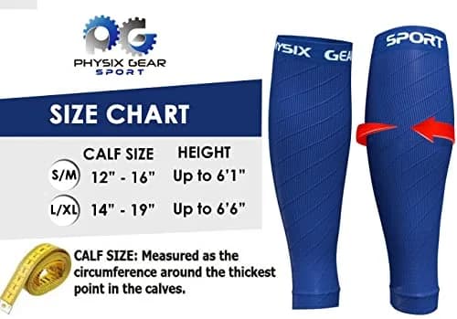 Physix Gear Sport Calf Compression Sleeves (Blue, S/M) | Graduated Compression for Running & Shin Splint Support thumbnail 2
