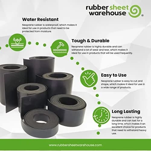 Rubber Sheet Warehouse Neoprene Rubber Sheet 3/32" x 3" x 10' (2.4mm x 76mm x 3.05m) | USA-Sourced Industrial Grade thumbnail 4