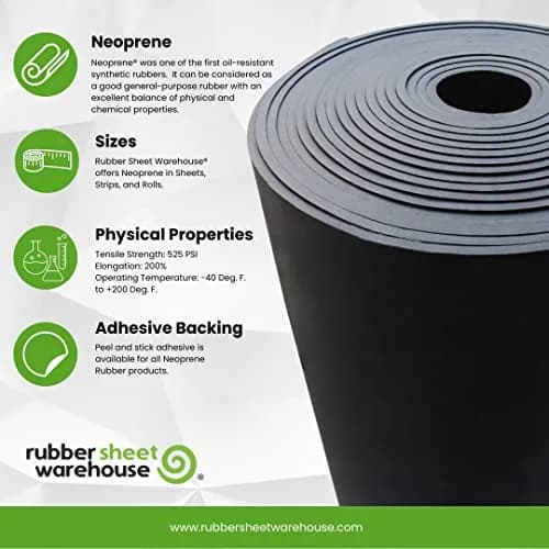 Rubber Sheet Warehouse Neoprene Rubber Sheet 3/32" x 3" x 10' (2.4mm x 76mm x 3.05m) | USA-Sourced Industrial Grade thumbnail 5