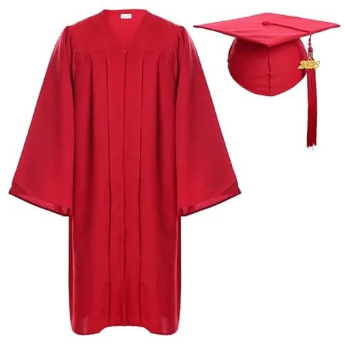 Newrara Graduation Gown Cap Tassel Set (Medium 48(5'3"-5'5"), Red) | Classic Polyester Graduation Attire for Adults thumbnail 1