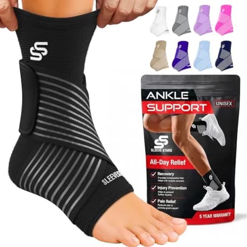 SS Sleeve Stars Black Adjustable Ankle Brace with Figure 8 Strap, Medium (10"-12") | Support for Sprains & Plantar Fasciitis thumbnail 1