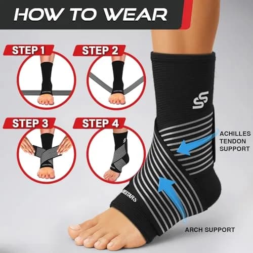 SS Sleeve Stars Black Adjustable Ankle Brace with Figure 8 Strap, Medium (10"-12") | Support for Sprains & Plantar Fasciitis thumbnail 6