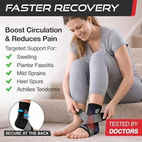 SS Sleeve Stars Black Adjustable Ankle Brace with Figure 8 Strap, Medium (10"-12") | Support for Sprains & Plantar Fasciitis thumbnail 2