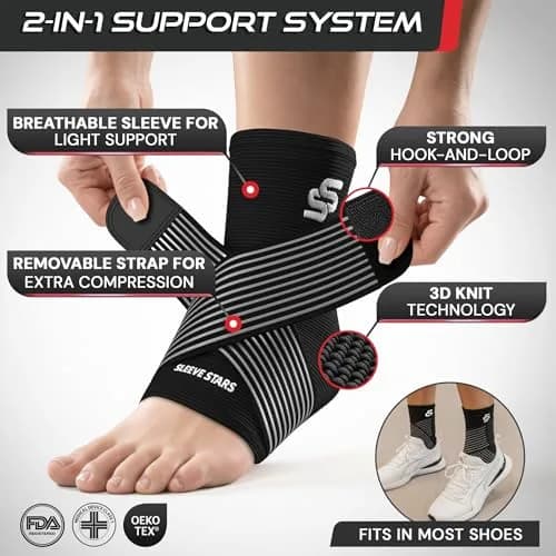 SS Sleeve Stars Black Adjustable Ankle Brace with Figure 8 Strap, Medium (10"-12") | Support for Sprains & Plantar Fasciitis thumbnail 3